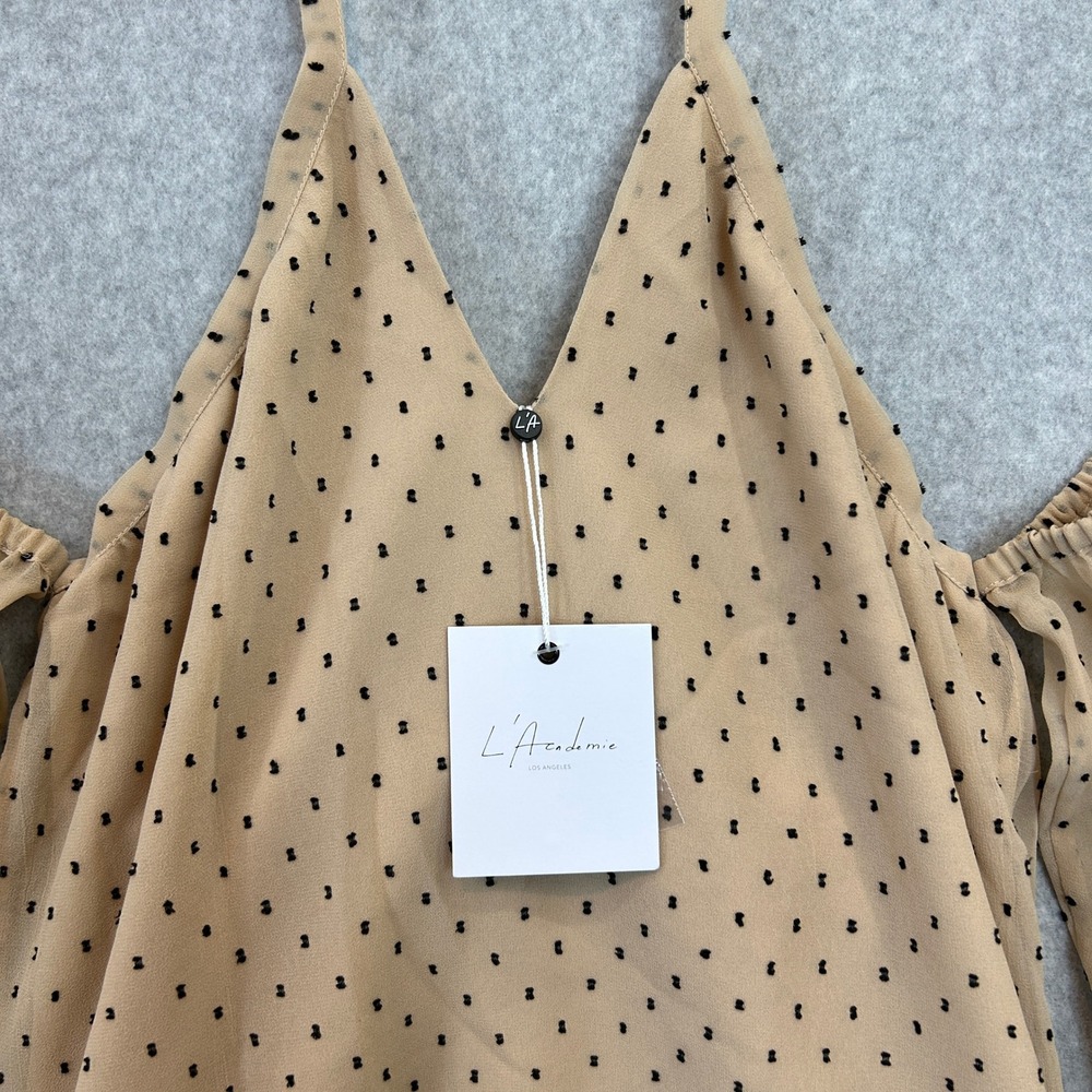 L'Academie Revolve XXS Amber Blouse Halter Neck Tan Polka Dot Off Shoulder NEW - Picture 6 of 15